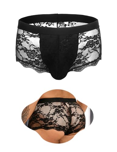 comeondear Mens Lace Underwear Sissy Lingerie for Men Boxer Briefs Breathable Lace Panties Underwear Thongs Sexy Panties