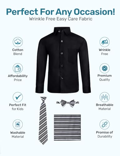 S.H. Churchill & Co. Boy's 4 Piece Dress Shirt Set with Long Tie, Bow Tie and Hanky2