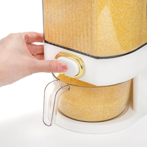 Cididu Clear Rice Holder Dispenser, 22 Lbs Grain Storage Container with Measuring Cup, Cylinder Household Food Dispenser Bucket Kitchen Organization for Cereal, Oatmeal, Coffee Bean, Soybean, Corn - Thumbnail 3