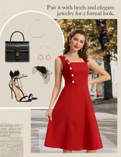 Image of Bbonlinedress Womens Vintage Summer Cocktail Dress Sleeveless Tea Party Retro Formal Wedding Guest A-line Midi Sundress