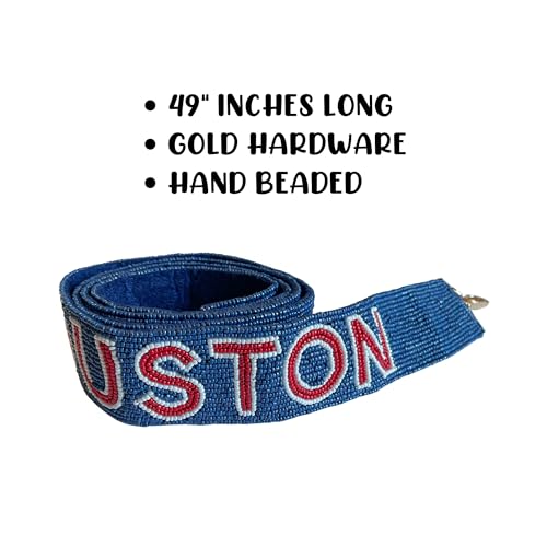 Lashicorn Houston Blue Beaded Purse Strap Red Letters 49” Pro Football Time Stadium Approved Clear Bag Texas Gold Hardware Sports College South4