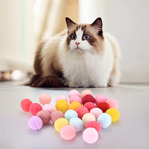 wugongshan 100 Stück Katze Spielzeug Bälle, Bunte Katzenspielzeug Bälles, Weiche Kätzchen Pompon Plüsch Kätzchen Haustier Spielzeug Bälle