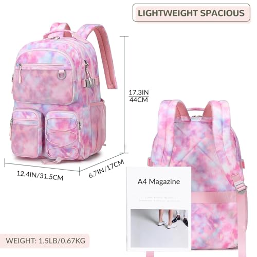 Image of Lohol Multi-Pocket Backpack for School College Travel, Heavy Duty Big Bookbag with 15.6 inch Laptop Compartment (Pink Galaxy