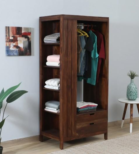 THE HOME HEAVEN INTERIOR Solid Wood Open Wardrobe 2 Drawers in Provincial Teak Finish-image-44