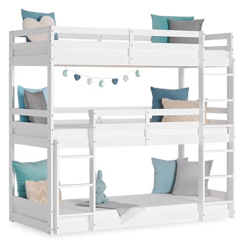 Homestyle4u Dreifach Etagenbett 90x200 für 3 Kinder mit Treppe Lattenrost...