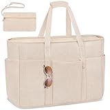 TEUEN Große Strandtasche mit Reißverschluss, 45L Tote Bag XXL Familie aus Kord Beach Bag Badetasche Shopper Damen für Strand Reisen Einkaufen Fitnessstudio Alltag