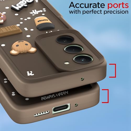 Image of Pikkme Back Cover for Redmi 15 5G | 3D Bear Silicone Cute & Fun Coffee Cartoon | Full Body Protection Bumper Case (Brown)