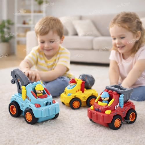 Image of Zest 4 Toyz Unbreakable Automobile Car (Pack of 2) Friction Powered Cars Construction Truck Push and Go Car Tractor Crane Cement Mixer Truck Dumper Toy for Boys & Girls (Random Color)