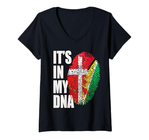 Womens Guyanese and Danish DNA Heritage Flag V-Neck T-Shirt