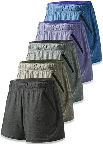 Liberty Imports Pack of 5 Women s Quick Dry Heather Training Shorts with Zipper Pockets (Edition 2, X-Large)