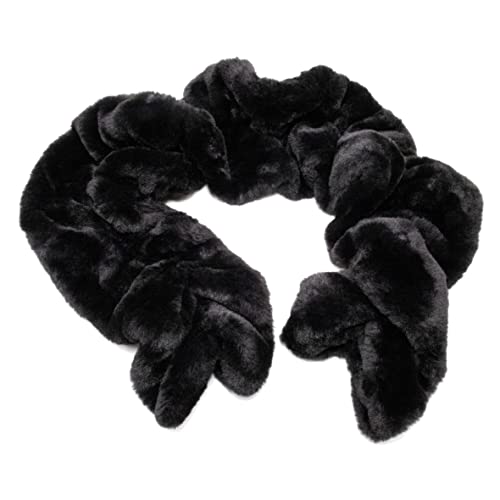 Faux Rex Rabbit Ruffle Pull-Through Scarf - Women's Faux Fur Scarf - Soft Plush Warm Neckwear - Winter Collar Wrap - Fake Fur - Black