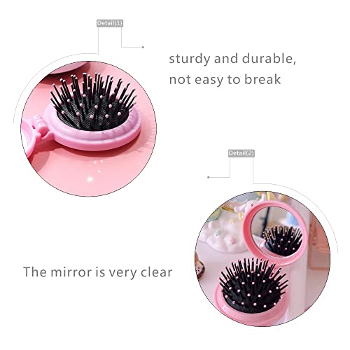 4 Pcs Round Travel Hair Brush with Mirror Lovely Hair Comb Folding Pocket Hairbrush for Travel Women and Girls - Image 3