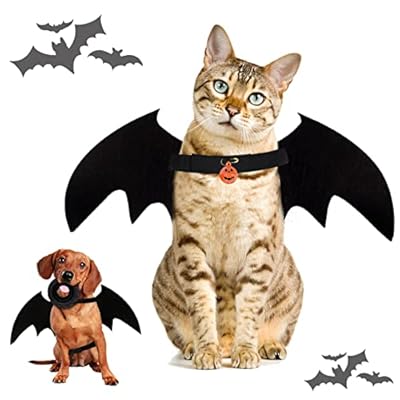 Fantasyon Halloween Pet Bat Wings Cat Dog Bat Costume Pet Costume with 2 Pumpkins bell for Halloween Cosplay Party