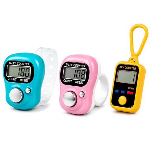 Image of FreshDcart Digital Tally Counter Combo Pack of 3 | Strap Finger Counter, Ring Counter and Keychain Counter with LCD Display & Reset Button for Jaap, Meditation, Sports, Attendance