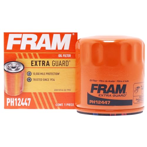FRAM Extra Guard Spin-On Automotive Replacement Oil Filter, Designed for Conventional and Synthetic Oil Changes Lasting up to 10k Miles, PH12447 with SureGrip (Pack of 1)
