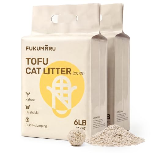 Image of FUKUMARU Tofu Cat Litter - Natural Lightweight Mixed Corn Cat Litter Pellets, 99.9% Dust Free Quick Clumping, Effective Odor Control, Flushable, Low Tracking, 12lb (2 Packs)