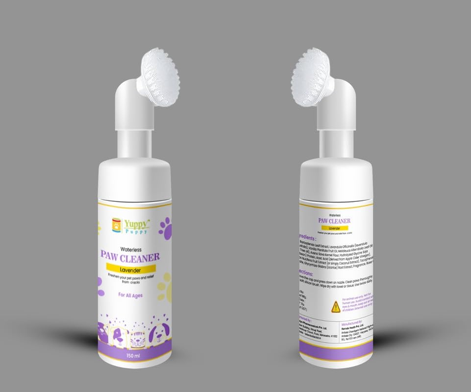 Image of Pet Paw Cleaner For Dog Cat Waterless Foot Scrubber Cleaning Foam With Silicone Washer Brush (Pack of 2, 150 Ml, Lavender)