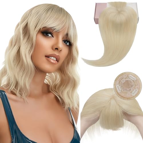 Elailite Toupet - Extension per capelli da donna, in capelli veri, con pony, con clip mono, lisce, #60, biondo platino, 30 cm