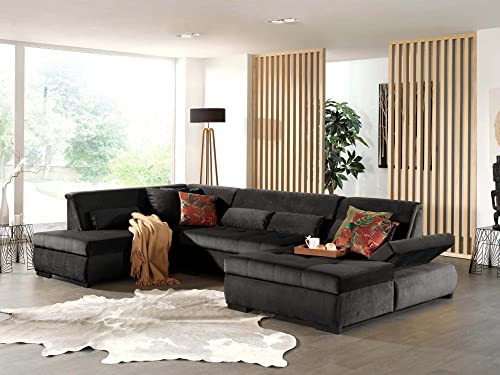 Lisa Design - Vermont - canapé d'angle panoramique en U - XXL - en Velours - Gauche