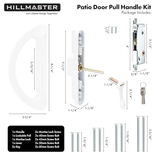 Hillmaster Sliding Glass Door Handle With Mortise Lock And Key Cylinder,Patio Door Lock With Key Replacement Patio Door Handle Set Sliding Door Lock Fits 3-15/16 Inch Screw Hole Spacing,Reversible Design thumb #2