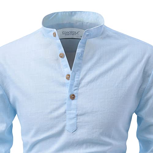 Image of Men's Full Sleeve Beige Color Cotton Blend Spread Slim Fit Shirt Style Kurta for Men and Boys