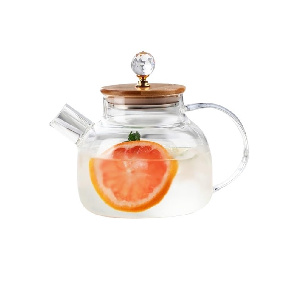 Teekanne, Teekanne aus Glas mit Henkel – hitzebeständiger Kessel for heißen Tee und kaltes Aufgussgetränk(Transparent,S)