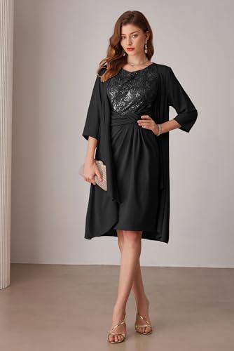 GRACE KARIN Women's Sequin Dress Two Piece Mother of The Bride Dresses with Jacket Lace Formal Wedding Guest Dress2