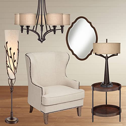 Franklin Iron Works La Pointe Works Oil Rubbed Bronze Chandelier 26" Wide Arched Arms Oatmeal Linen Shades 5-Light Fixture For Dining Room House Foyer Kitchen Island Entryway Bedroom Living Room #TOP6