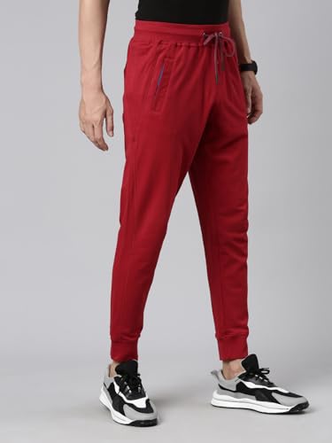 Image of BUZZ Standard Men Athleisure Slim Fit Solid Cotton Joggers Zipper Pockets, Ultra Soft, Stretchable, Breathable, Anti-Slip Waistband with Drawcord, Track Pants for Leisure, Travel, Workout. Pack of 1