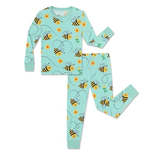 NewSeed So Soft Kids 2-Piece Viscose from Bamboo Outfit Set, Long Sleeve Top & Leggings, Cozy Base Layer for Boys & Girls (Bee, 3-4Y)