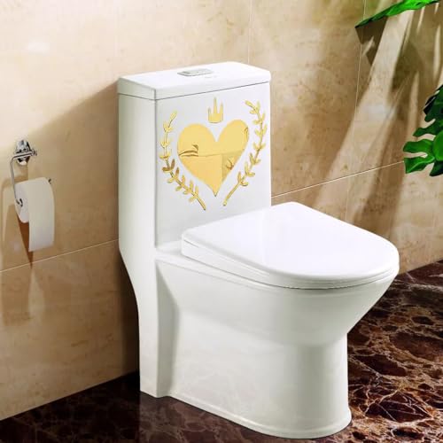 Heart Leaves DIY Acrylic Toilet Cover Sticker Decals,Flower Leaf Bird Waterproof Toilet Lid Tank Seat Decals Cistern Self-Adhesive Bathroom Wall Sticker(Golden)