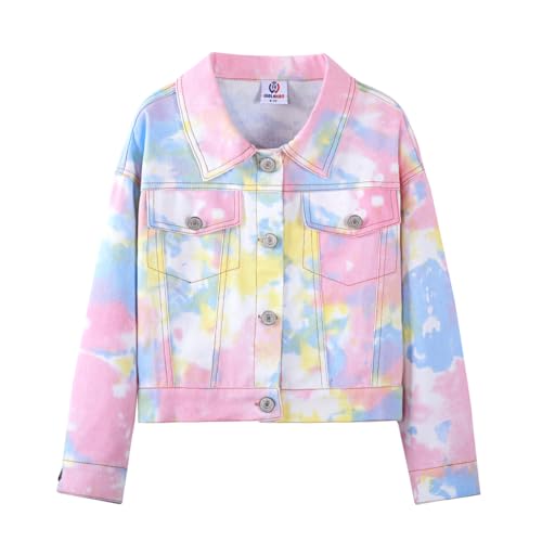 Image of WELAKEN Print Denim Jacket for Girls & Kids II Little Girl's Button Down Crop Jean Jacket Coat