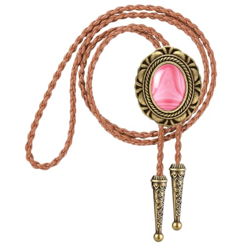 Image of GelConnie Native American Bolo Tie Rodeo Cowboy Leather Necktie Western Necklace Costume Accessories for Men,Women