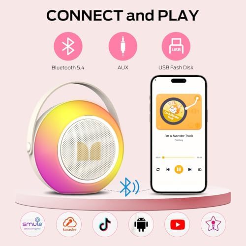 Monster Karaoke Machine for Kids Adults, Portable Bluetooth Speakers with 2 Wireless Microphones and Lights, Christmas Birthday Gifts Toys for Boys Girls 4, 5, 6, 7, 8, 9, 10, 12+ Toddler - 5
