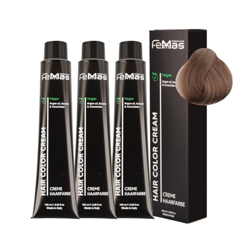 FemMas Haarfarbe 3x Mittelblond Perlblond 7.08 I Creme Haarfarbe mit Arganöl, Keratin & Ceramiden I dauerthafte Haarfärbung oder Tönung für strahlende Farbergebnisse I 100 ml
