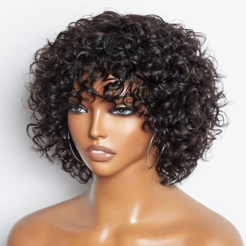 JOEDIR HAIR Short Curly Bangs Wigs for Black Women Human