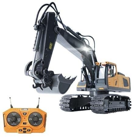 Ramokdu Remote Control Excavator Toy 11 Channel Rc Excavator Truck Toys 1/18 Scale 2.4Ghz Construction Vehicles with Metal Shovel 680° Rotation Lights & Sounds for Kids Boys Age 4-10 Years|Multicolor