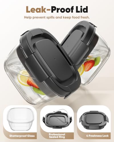 Image of Canfanni Glass Salad Container, 56oz Bowl with Airtight Lids, Bento Box