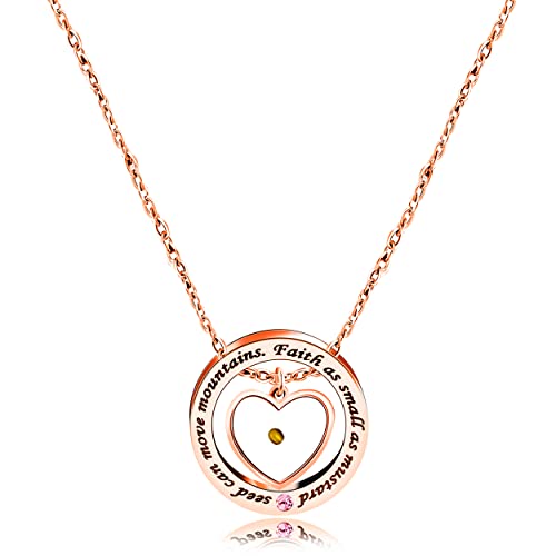 Uloveido Christian Circle Round Ring Necklace Engraved Faith As Small As A Mustard Seed Can Move Mountains Y958