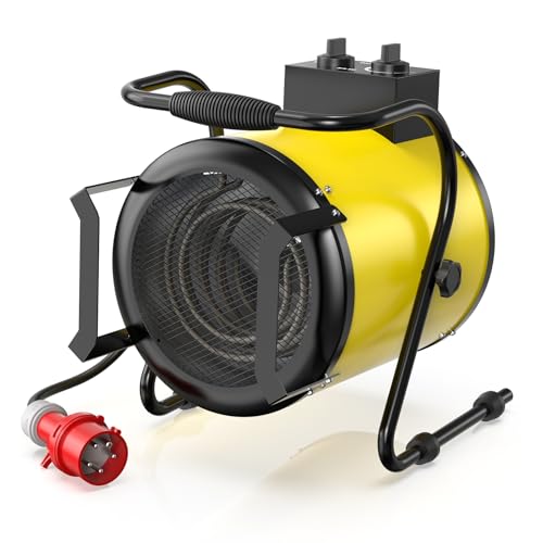 DAHTEC 5000W Enhanced Industrial Electric Heater - Portable & Steel Casing - Space Fan Heaters - Thermostat & Overheat Protection - Ideal for Construction Site, Garage, Greenhouse