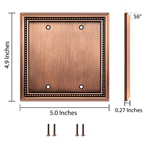 Image of Henne Bery Sunken Pearls Heavy Duty Decorative Wall Plate Switch Plate Outlet Cover (Double Blank, Antique Copper)