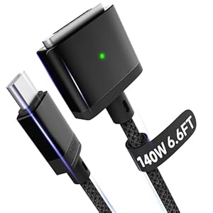 Hugner – Cable magnético 3 USB-C de 6.6 pies compatible con cargador M4/M3/M2 MacBook Air Pro, cable magnético seguro 3 de 140 W para MacBook Air (13″/15″ 2025/2024/2023/2022), Pro (16″/14″ 2024/2023