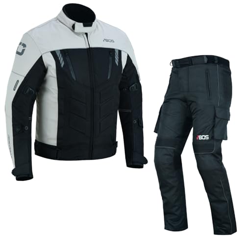 BOSmoto Motorradkombi Textil 2-teilig mit CE Protektoren – Motorradjacke und Motorradhose für Herren,Wasserdichte Motorradjacke mit Hose,Herren Motorradkombi Textil (GRAY, L)