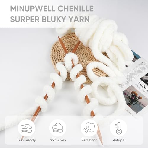 Image of 8 Packs Jumbo Chunky Chenille Yarn - 1820g(64oz) 254 Yards (761ft) Bulky Yarn - Chunky Yarn for Hand Knitting Blanket,Cushions, Pet Bed - Soft and Durable(Cream)