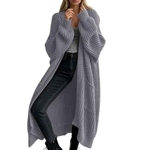 Image of Grey Cardigan Women, Long Cardigans for Women Uk： Ribbed Knit Y2k Long Sleeve Ladies Outwear Soft Oversized Womens Chunky Cardigan Loose Fit Casual Winter Clothes Grey S
