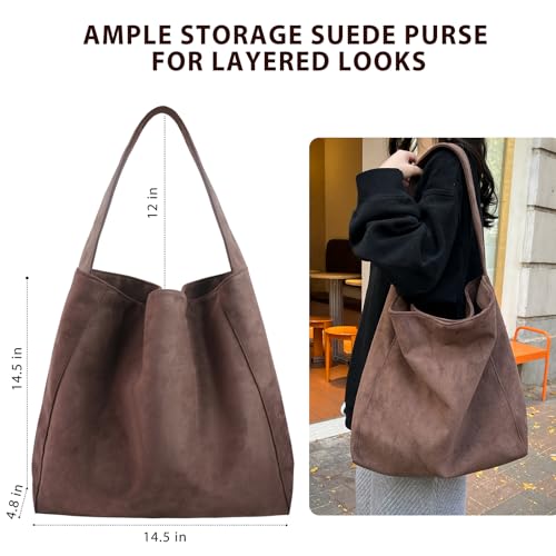 Bolso Tote Marrón Grande de Gamuza Sintética para Mujer miniatura 4
