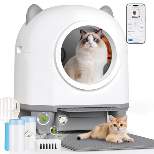 TRIUMPHKEY Lettiera Autopulente per Gatti, 90L+7.5L Capienza Grande, Design a Orecchie di Gatto, Controllo APP, 10 Giorni Senza Pulizia, Lettiera Autopulente XXL per Famiglie con Più Gatti