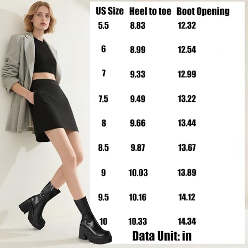 aminugal womens wedge heel ankle boots platform zipper punk motorcycle booties chunky block high heel round toe fashion work combat boots mid calf for women