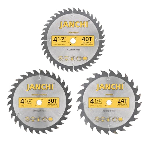 3-Pack Combo 4-1/2 Inch 24T & 30T & 40T Woodworking Saw Blades with 3/8 Arbor Compatible with Dewalt Craftsman Ryobi Milwaukee WX429L Worx Porter-Cable Pce381 and RK3441K Rockwell Saw