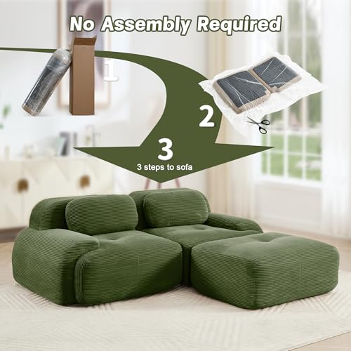 Image of 81.8 Inch 2-Seat Modular Sectional Cloud Sofa, L-Shaped, Corduroy Green